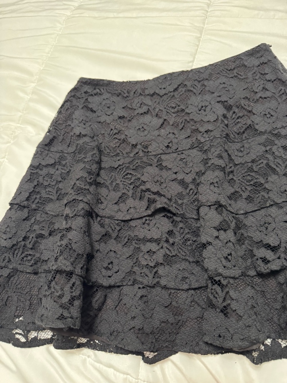Peruvian Connection Black Drop Waist Ruffled Lace Mini Skirt - Picture 3 of 10